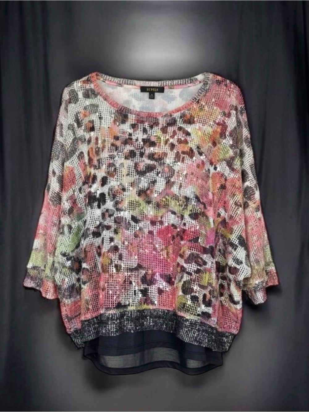Vecceli Italy Abstract Mesh Layered Top Women’s L Boho Lagenlook Knit Blouse